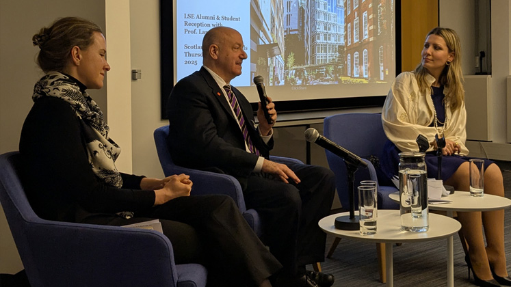 Larry Kramer answers a question during an alumni and student Q&A during his trip to Brussels