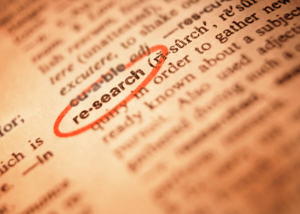 Research highlighted in a dictionary